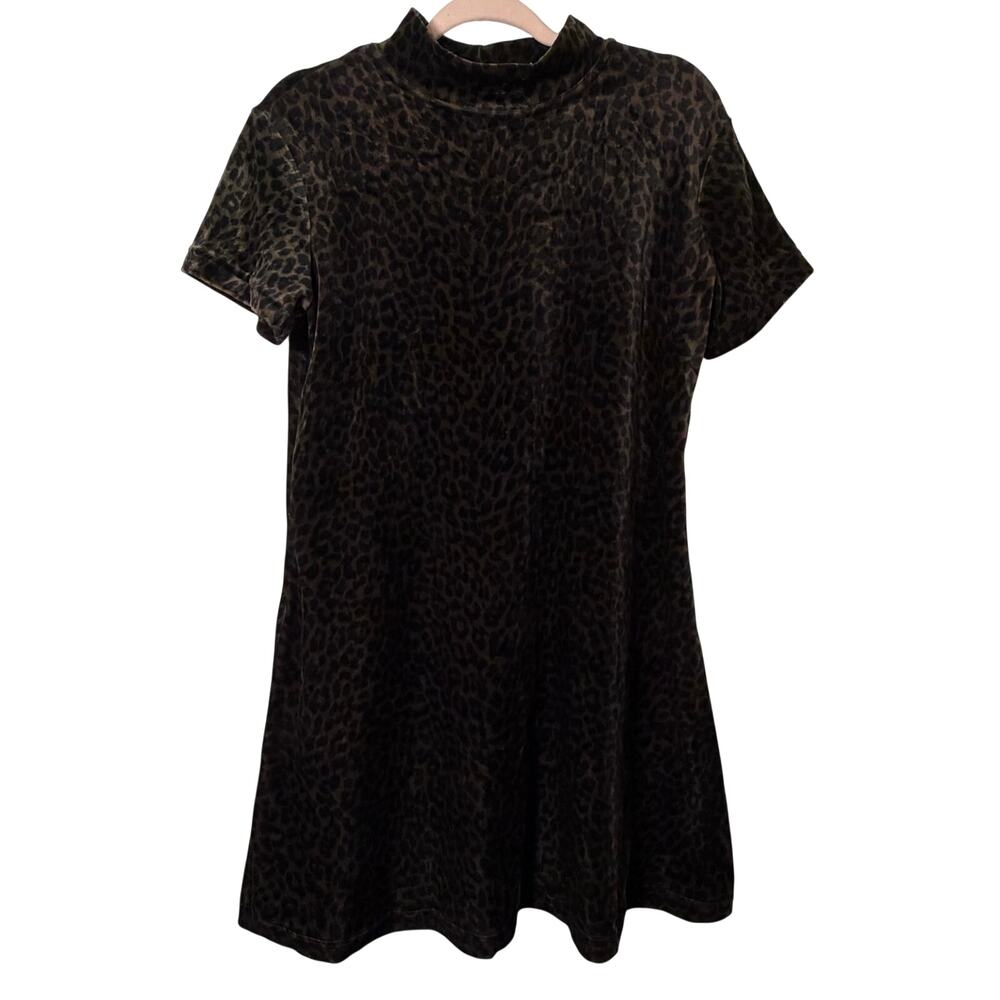 Md Y2K Vtg Dressing Clio Velvet Leopard Mini Dress Mock Neck Mob Wife Indie Chic